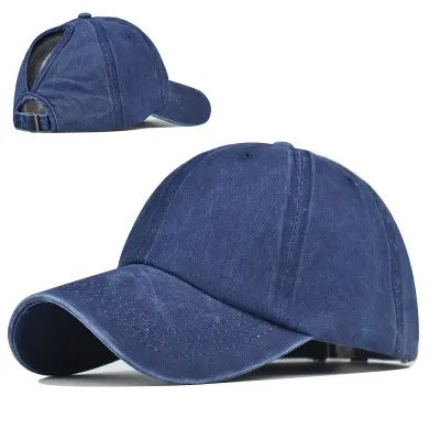 Women Casual Solid Color Breathable Ponytail Peaked Cap