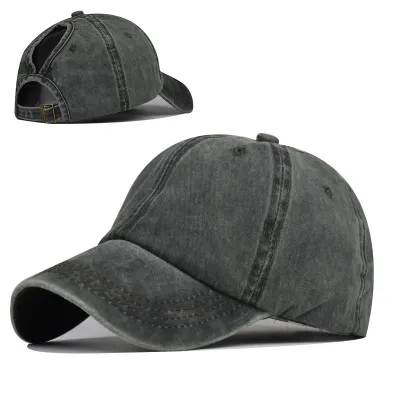 Women Casual Solid Color Breathable Ponytail Peaked Cap