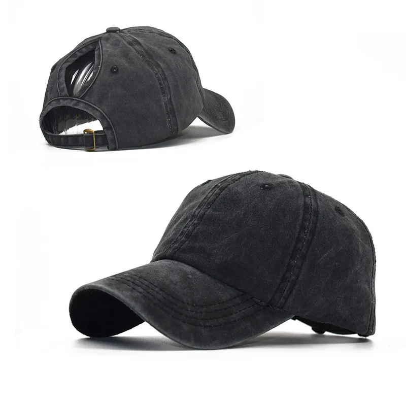Women Casual Solid Color Breathable Ponytail Peaked Cap