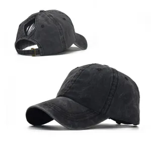 Women Casual Solid Color Breathable Ponytail Peaked Cap