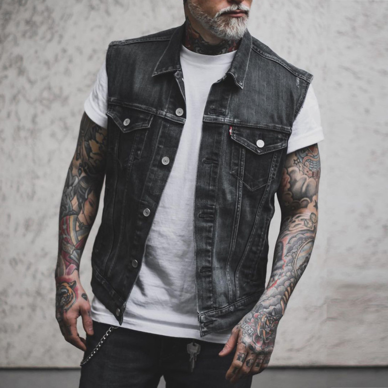Wholesale Men Casual Sleeveless Lapel Single Breasted Skull