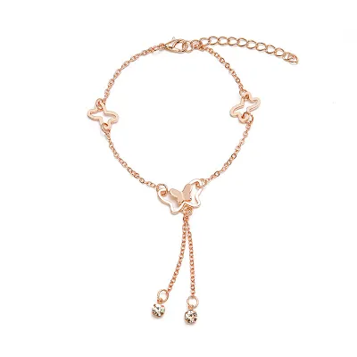 Women Fashion Hollow Butterfly Diamond Tassel Anklet