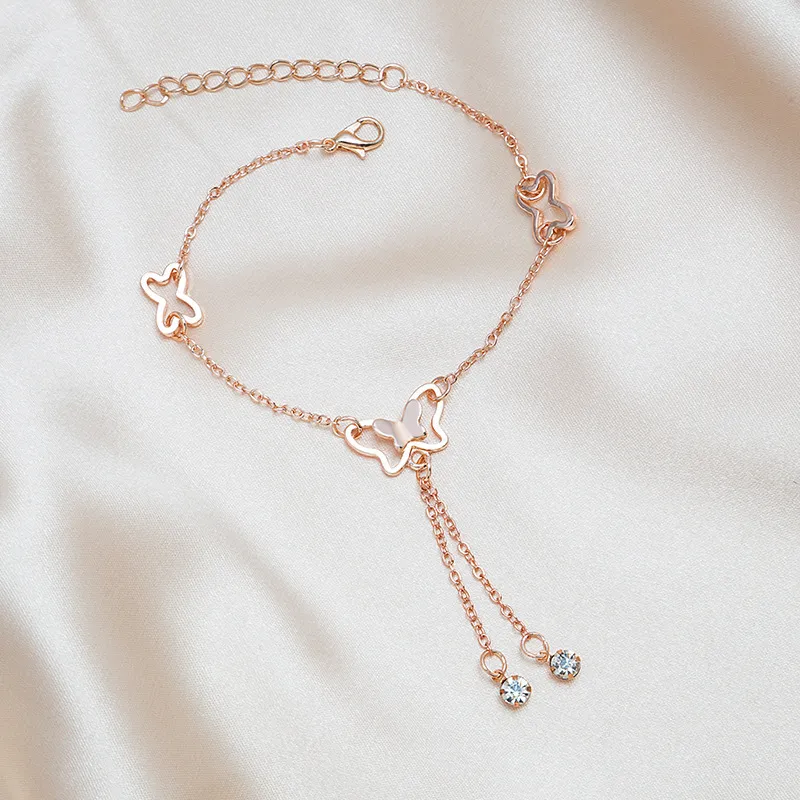 Women Fashion Hollow Butterfly Diamond Tassel Anklet
