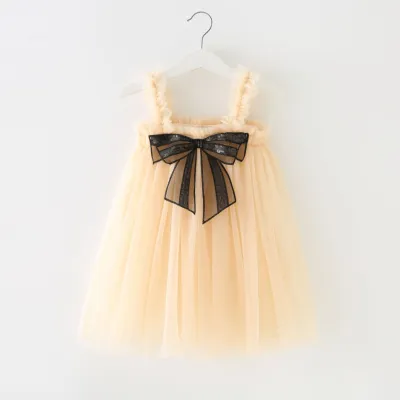 Kids Toddler Girls 3D Sequin Bow Mesh Slip Dress Princess Style Organza Sleeveless