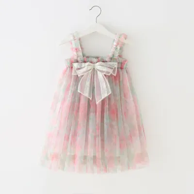 Kids Toddler Girls 3D Sequin Bow Mesh Slip Dress Princess Style Organza Sleeveless
