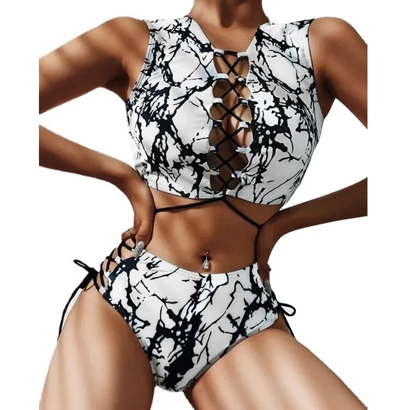 Women Split Tie Dye Strap Two Pieces Tankini Swimsuit