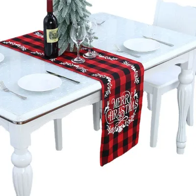 Christmas Red Black Plaid Polyester Cotton Tablecloth Placemat