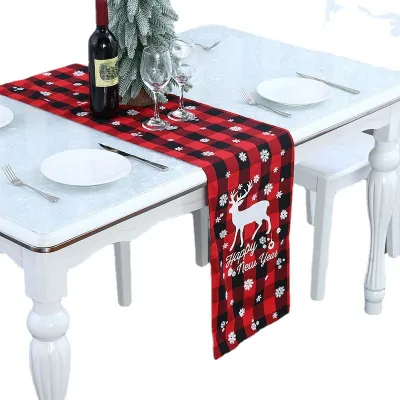 Christmas Red Black Plaid Polyester Cotton Tablecloth Placemat