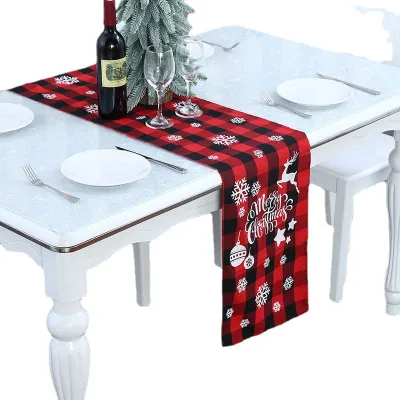 Christmas Red Black Plaid Polyester Cotton Tablecloth Placemat