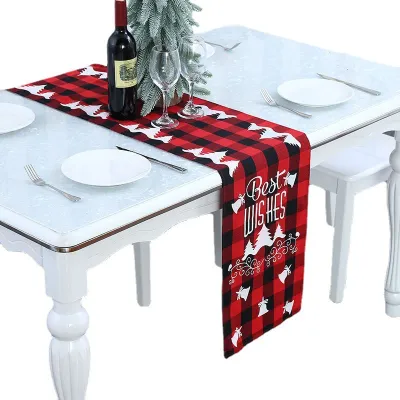 Christmas Red Black Plaid Polyester Cotton Tablecloth Placemat
