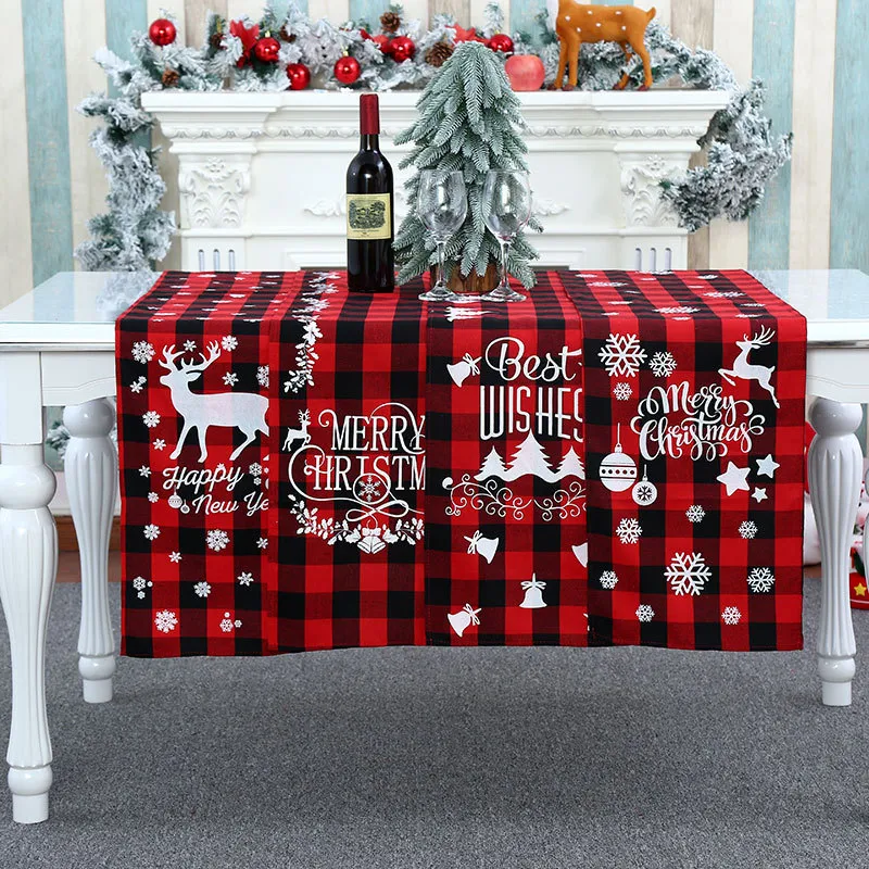 Christmas Red Black Plaid Polyester Cotton Tablecloth Placemat
