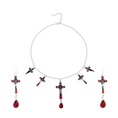 Women Fashion Gothic Exaggerated Halloween Black Bat Necklace Earrings Set