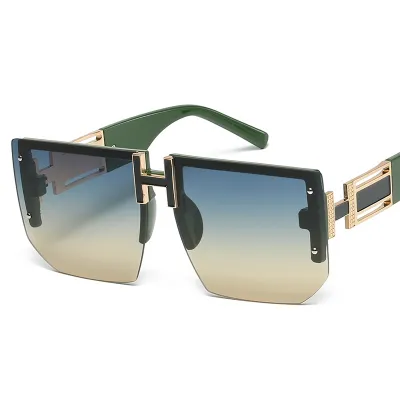 Unisex Half Mirror Metal Chain Square Frame PC Sunglasses