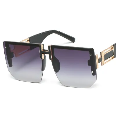Unisex Half Mirror Metal Chain Square Frame PC Sunglasses