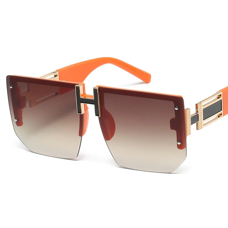 Unisex Half Mirror Metal Chain Square Frame PC Sunglasses
