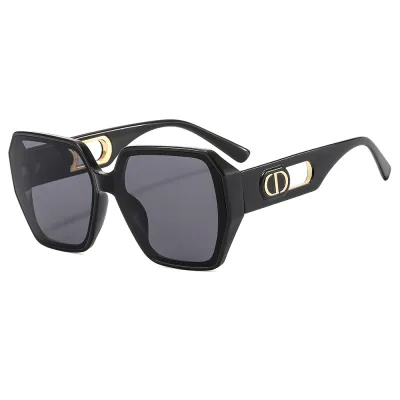 Unisex Simple Polygon Frame Temple Cutout Sunglasses