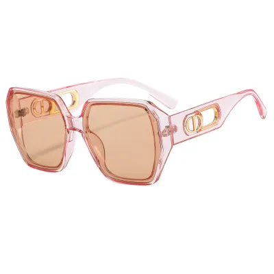 Unisex Simple Polygon Frame Temple Cutout Sunglasses