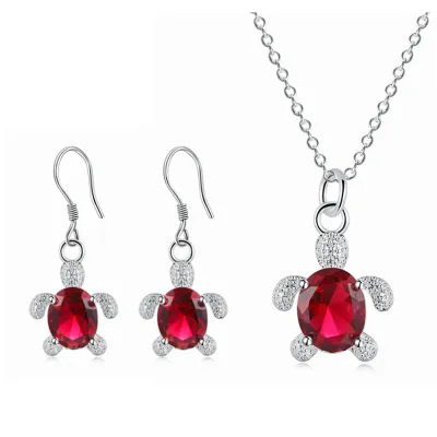 Women Fashion Exaggerated Turtle Alloy Crystal Earrings Necklace Set