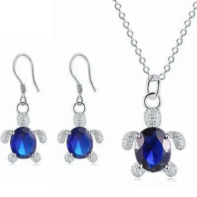 Women Fashion Exaggerated Turtle Alloy Crystal Earrings Necklace Set