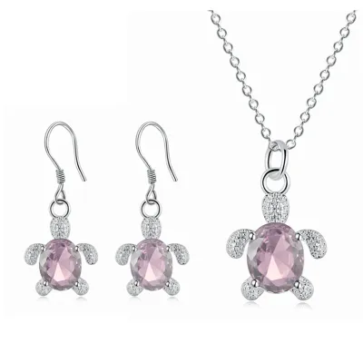 Women Fashion Exaggerated Turtle Alloy Crystal Earrings Necklace Set