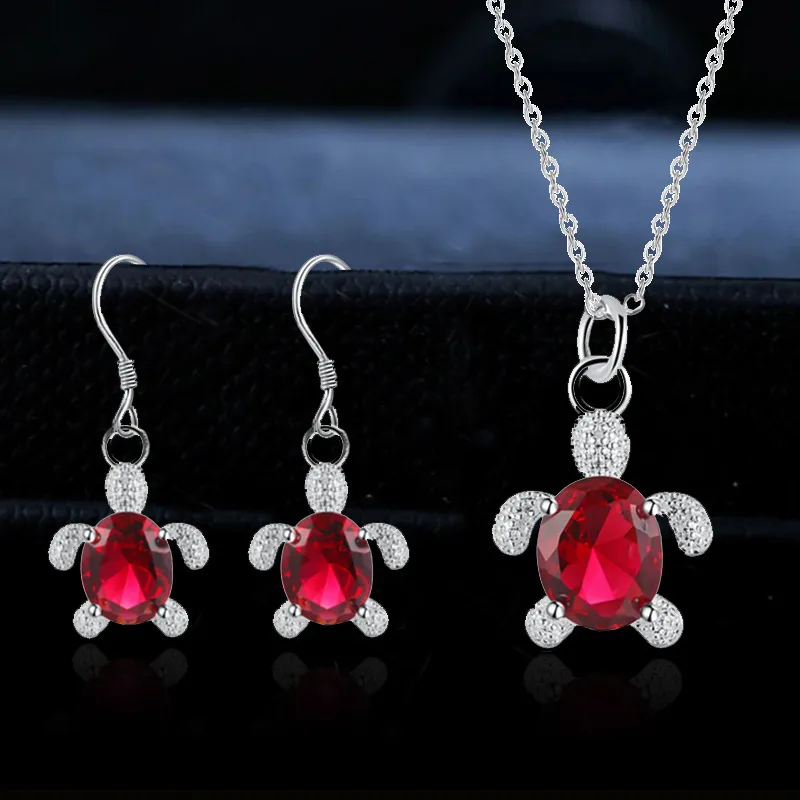 Women Fashion Exaggerated Turtle Alloy Crystal Earrings Necklace Set