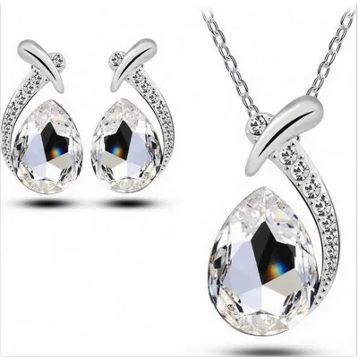Women Fashion Personality Mermaid Alloy Diamond Crystal Earrings Necklace Set