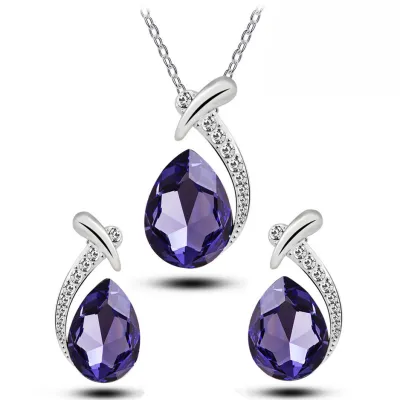 Women Fashion Personality Mermaid Alloy Diamond Crystal Earrings Necklace Set