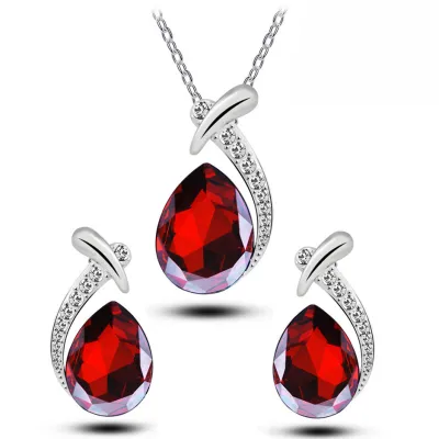 Women Fashion Personality Mermaid Alloy Diamond Crystal Earrings Necklace Set