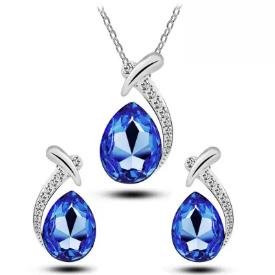 Women Fashion Personality Mermaid Alloy Diamond Crystal Earrings Necklace Set