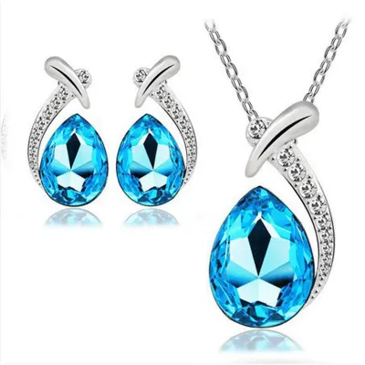 Women Fashion Personality Mermaid Alloy Diamond Crystal Earrings Necklace Set