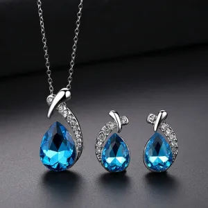 Women Fashion Personality Mermaid Alloy Diamond Crystal Earrings Necklace Set