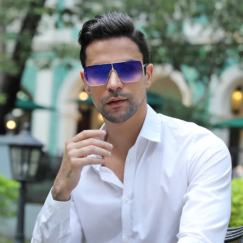 Men Fashion Metal Large Square Frame Sunglasses