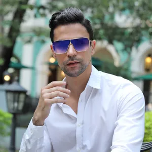 Men Fashion Metal Large Square Frame Sunglasses