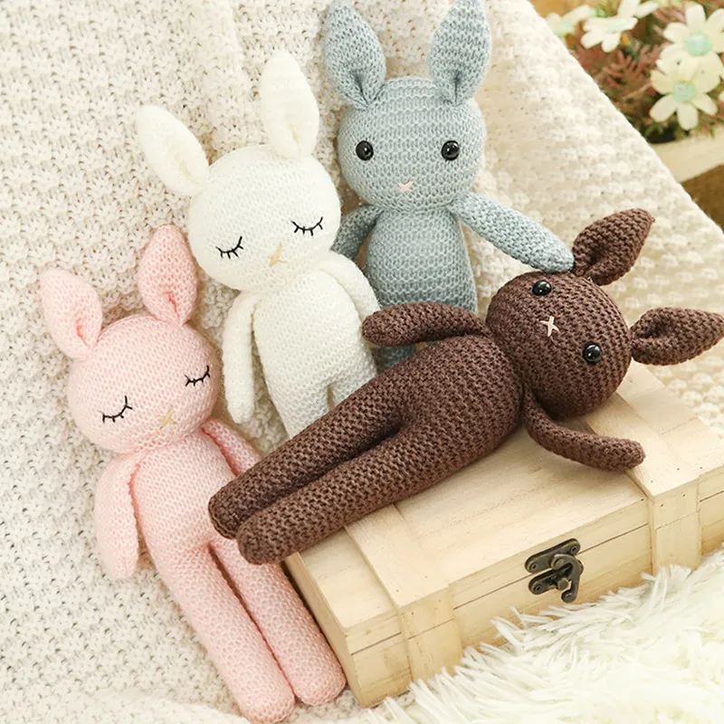 Children Solid Color Knitted Rabbit Plush Toy PP Cotton Super Soft Short Plush 25Cm