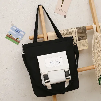Student Campus Large-Capacity Square Canvas Shoulder Tote Bag Letter Shopping Bag