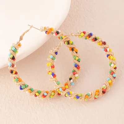 Women Fashion Boho Beads Geometric Circle Earrings