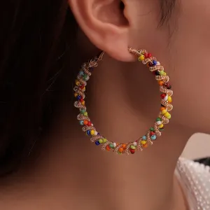 Women Fashion Boho Beads Geometric Circle Earrings