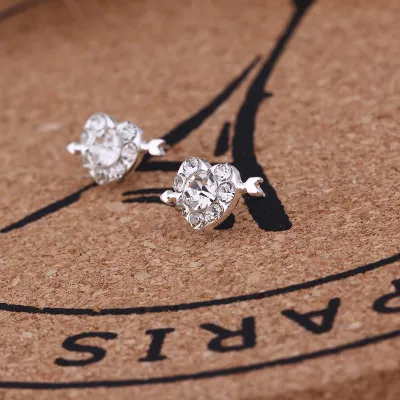 Women Fashion Alloy Diamond Pearl Heart Shaped Stud Earrings