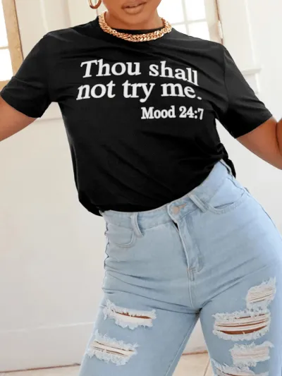 Women Casual Short Sleeve Round Neck Letter Slogan Printed T-Shirt