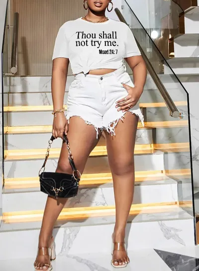 Women Casual Short Sleeve Round Neck Letter Slogan Printed T-Shirt