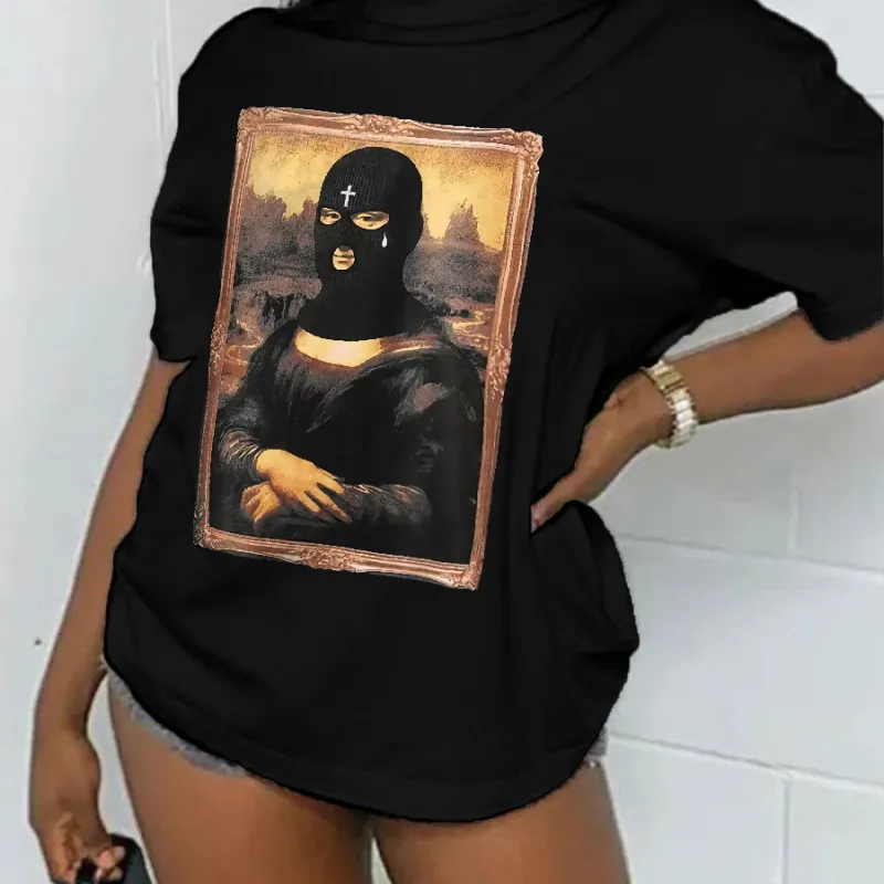 Women Casual Loose Fit Short Sleeve Round Neck Graphic Printed T-shirt