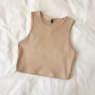 Women Summer Solid Color Slim Sleeveless Crop Tank Top