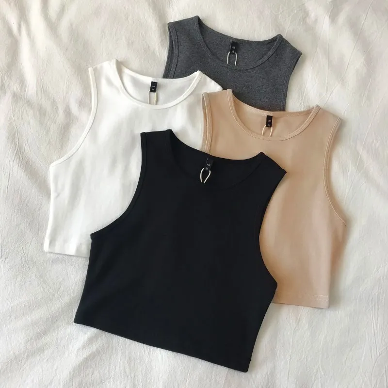 Women Summer Solid Color Slim Sleeveless Crop Tank Top