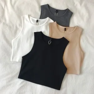 Women Summer Solid Color Slim Sleeveless Crop Tank Top