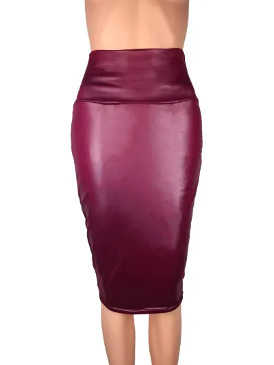 Women Clothing Imitation Leather High Waist Hip Skirt
