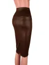 Slit Imitation Leather Hip Skirt Coffee