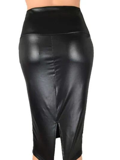 Women Clothing Imitation Leather High Waist Hip Skirt