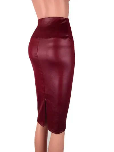 Women Clothing Imitation Leather High Waist Hip Skirt