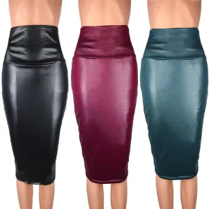Women Clothing Imitation Leather High Waist Hip Skirt