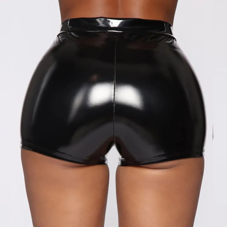 Plus Size High Waist PU Leather Shorts Solid Color